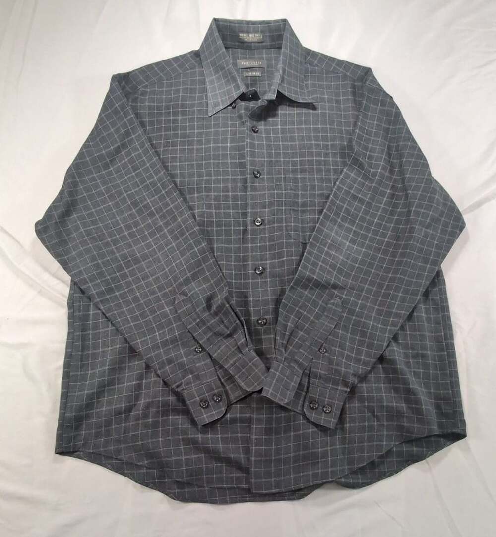 *Budget Friendly* Van Heusen Men's Button-Up Shirt - Gray Plaid - Size L